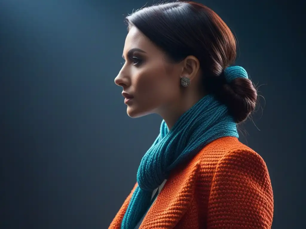 Accesorio de moda sostenible, retro y vibrante, fusionando elementos antiguos con un toque moderno en un estudio minimalista