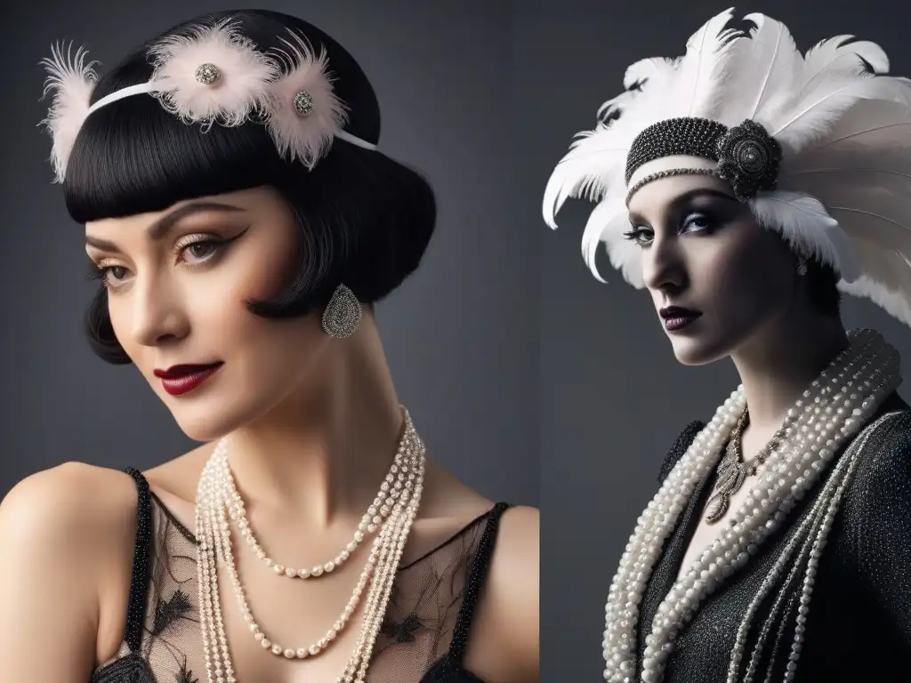 Reinterpretación contemporánea de accesorios de los años 20 Accesorios moda retro años 20: Comparación de accesorios de flapper de los 20s con reinterpretaciones modernas en un outfit elegante