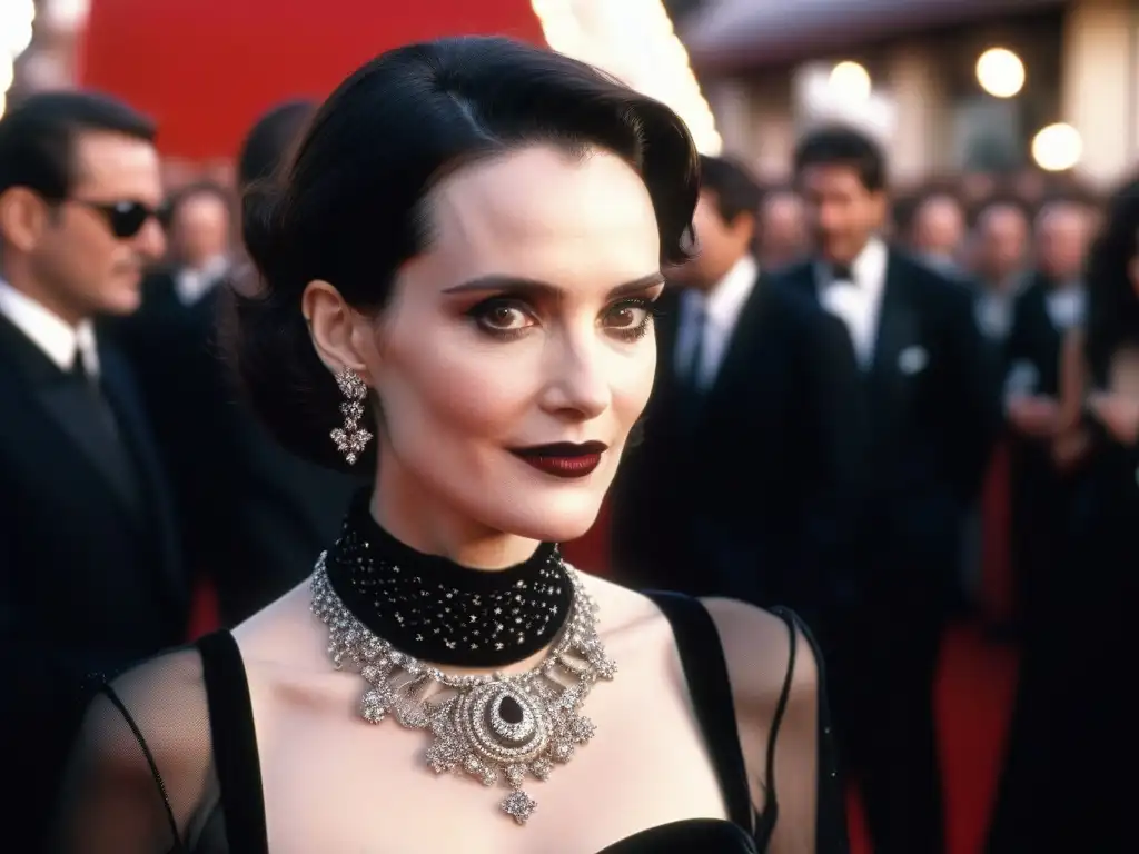 Winona Ryder en la alfombra roja: estilo icónico de los 90 Winona Ryder en la alfombra roja de los 90, con estilo vintage y mirada desafiante, influyendo en la moda retro