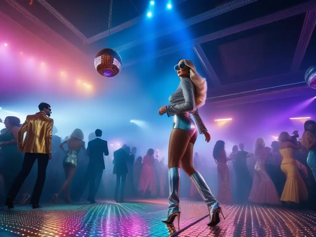 Discoteca retro vibrante de los 70: moda, música y energía Animada discoteca de los 70 con moda retro años 70 discoteca, colores vibrantes y bolas de espejo brillantes reflejando la diversión del baile