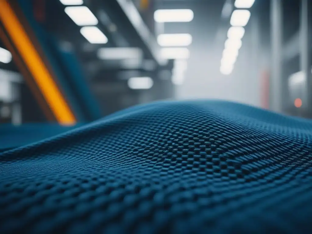Tejido sintético futurista en alta tecnología Avanzada maquinaria teje tela sintética futurista con patrones vibrantes, revolutionando materiales moda siglo XX
