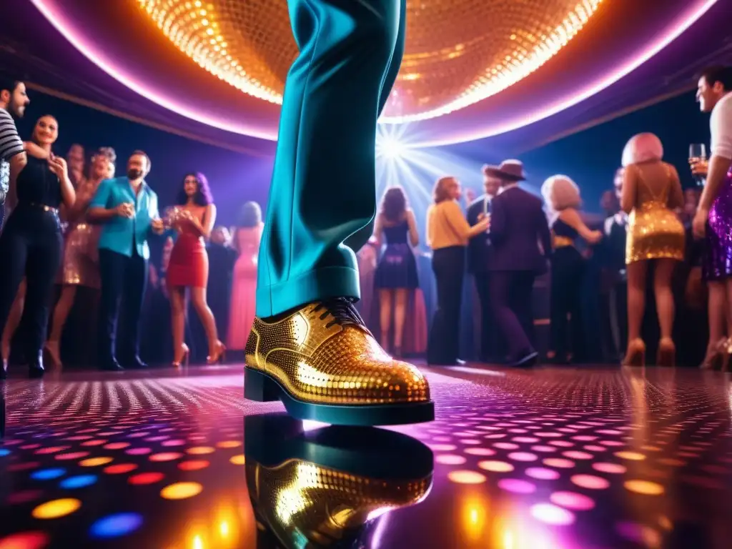 Brillo disco de los 70: nostalgia y glamour en la pista de baile Brillante bola de discoteca en fiesta retro años 70 con moda y luces de colores