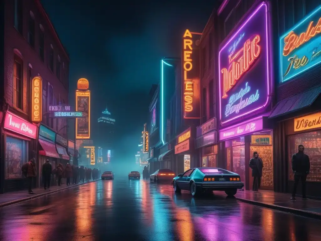 Un bullicioso y vibrante 80s con chaquetas de cuero retro, neones y arcade clásico