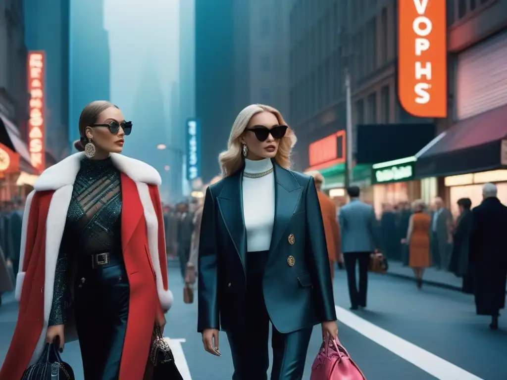 Una calle de la ciudad bulliciosa en los años 2000, con moda sostenible y accesorios retro