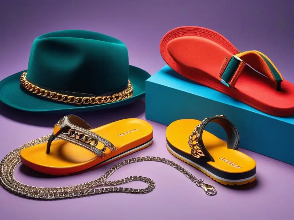 Accesorios retro de moda de los 2000 en estilo fotorealista Una colección de accesorios de moda retro años 2000 tendencias en un fondo moderno y llamativo