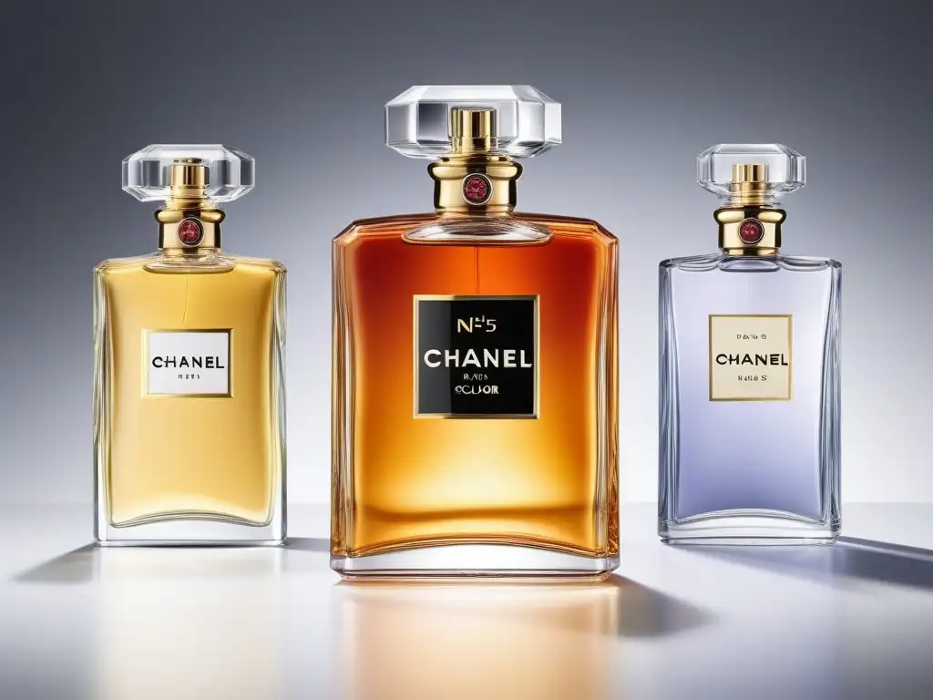 Colección vintage de perfumes: evolución aromática del siglo XX Una colección de perfumes retro del siglo XX, detallada y elegante, reflejando la evolución de las fragancias a través de las décadas
