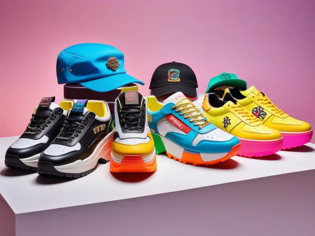 Una colección vibrante de accesorios icónicos de moda retro del siglo XX sobre una mesa moderna