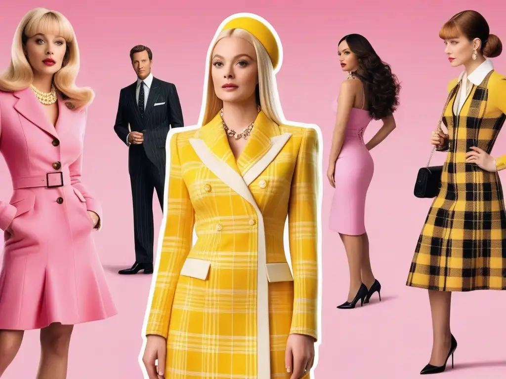 Íconos de moda del cine: Collage 2000s Collage detallado de moda retro años 2000 cine con icónicos personajes como Cher, Andy, Mia y Elle en atuendos emblemáticos