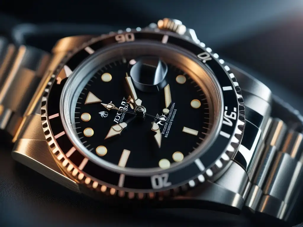 Rolex Submariner vintage 1966: detalle en 8k Comparativa de relojes vintage submarinos 1966: Detalle en 8k de un Rolex Submariner de 1966 resaltando su diseño icónico y atemporal