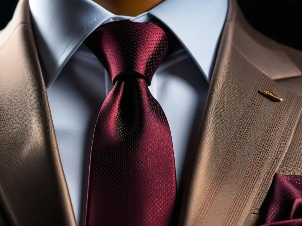 Un conjunto de corbata y pañuelo vintage exquisitamente detallado en tonos clásicos, sobre un lujoso tocador de caoba