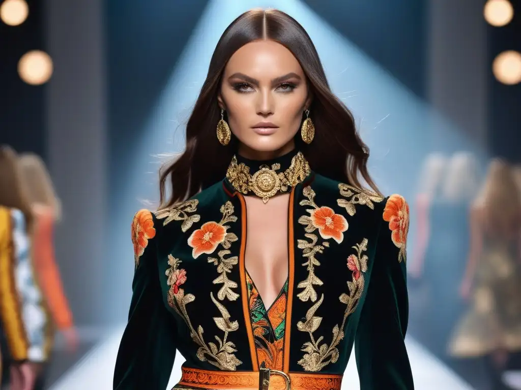 Desfile de moda Versace de los 70: colores vibrantes y extravagancia Desfile de moda Versace en los años 70: diseños coloridos, modelos confiados y estilo icónico de la época