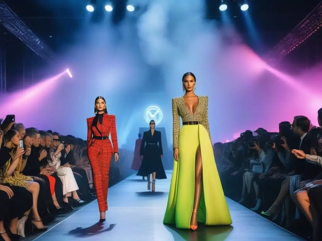 Desfile de moda de los 90: fusión vanguardista y pop Desfile de moda en los años 90 con diseños vanguardistas y elementos de la cultura pop
