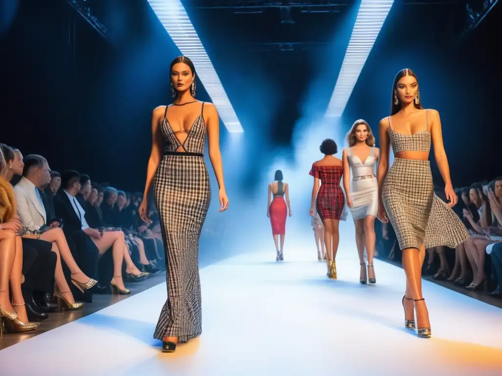 Desfile de supermodelos icónicas de los 90: moda glamorosa y tendencias Un desfile de moda retro años 90 con supermodelos icónicas exhibiendo glamour y estilo en la pasarela