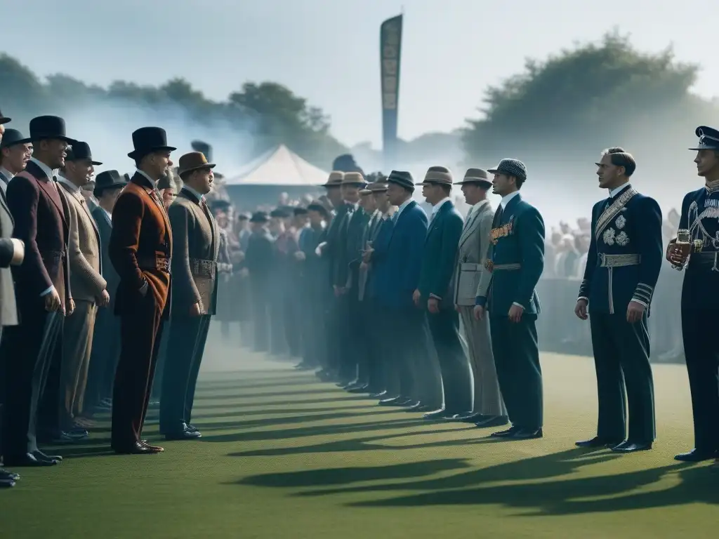 Desfile de moda deportiva de los años 30 con materiales innovadores y estilos vanguardistas, mostrando la fusión entre funcionalidad y diseño