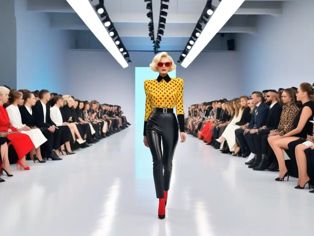 Desfile de moda retro inspirado en el arte pop de Warhol con prendas vibrantes y público entusiasta