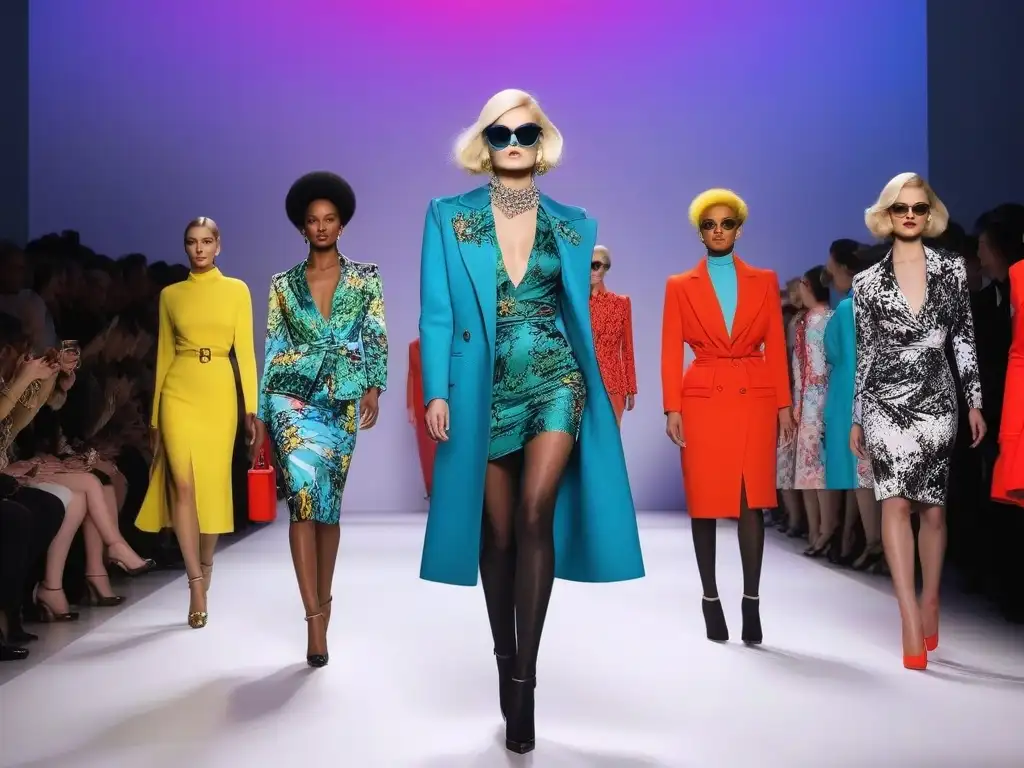 Desfile de moda vibrante y colorido inspirado en Andy Warhol Desfile de moda vibrante inspirado en Andy Warhol con modelos y arte pop, reflejando la influencia de Andy Warhol en moda