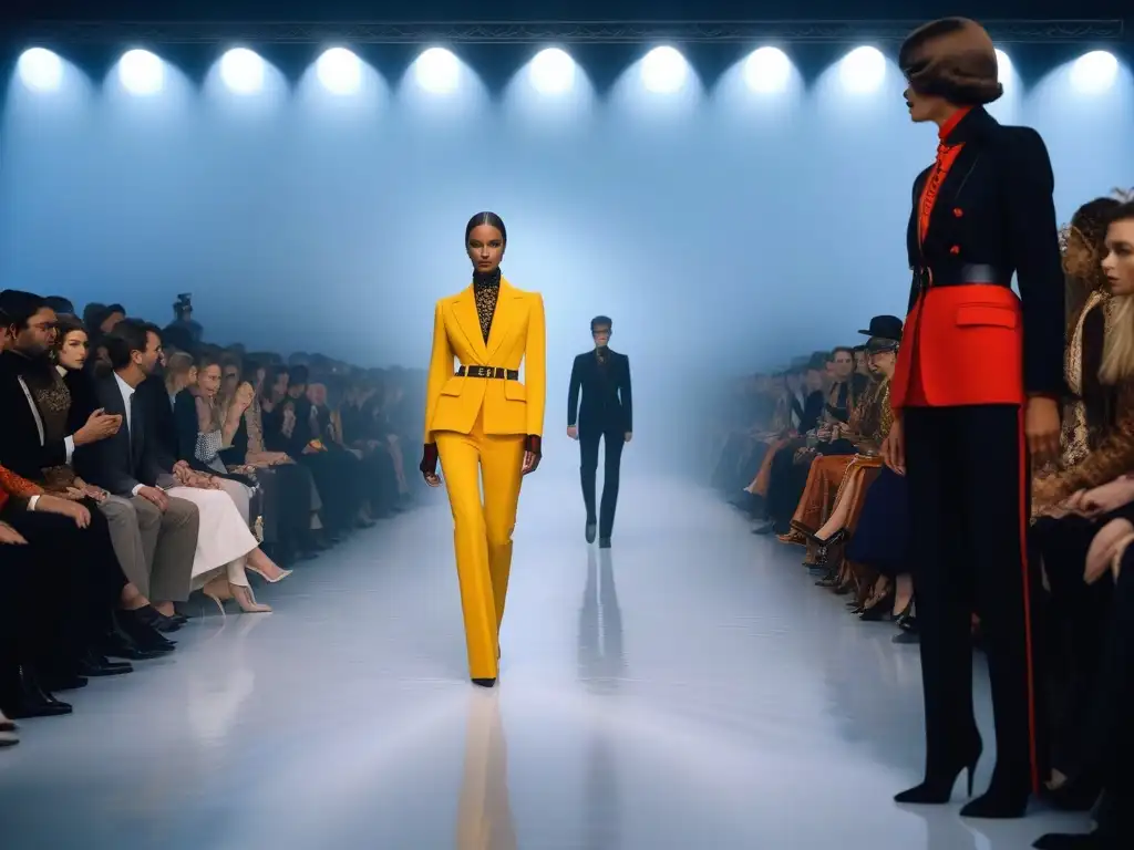 Desfile de Moda Revolucionario de Yves Saint Laurent en 1971 Desfile Yves Saint Laurent 1971: Modelos desfilan con audaces creaciones, cautivando a la audiencia con colores y siluetas revolucionarias