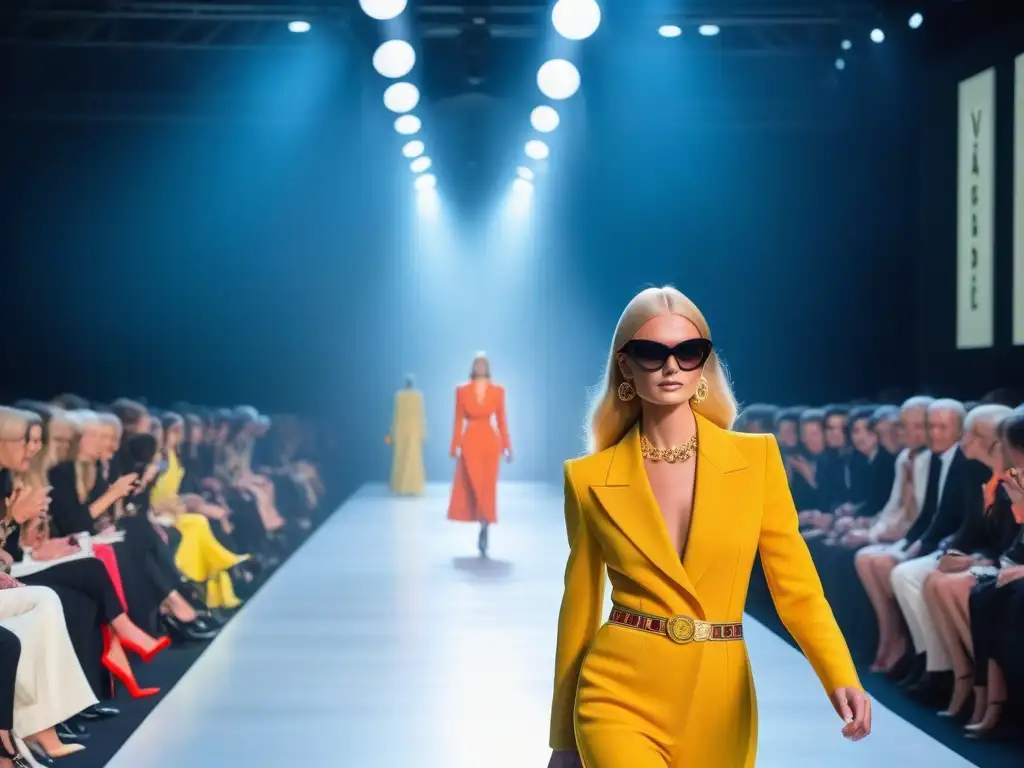 Desfile de moda Versace de los años 70: Lujo y color Deslumbrante desfile de moda de los años 70 de Versace: colores vibrantes, telas lujosas y siluetas vanguardistas