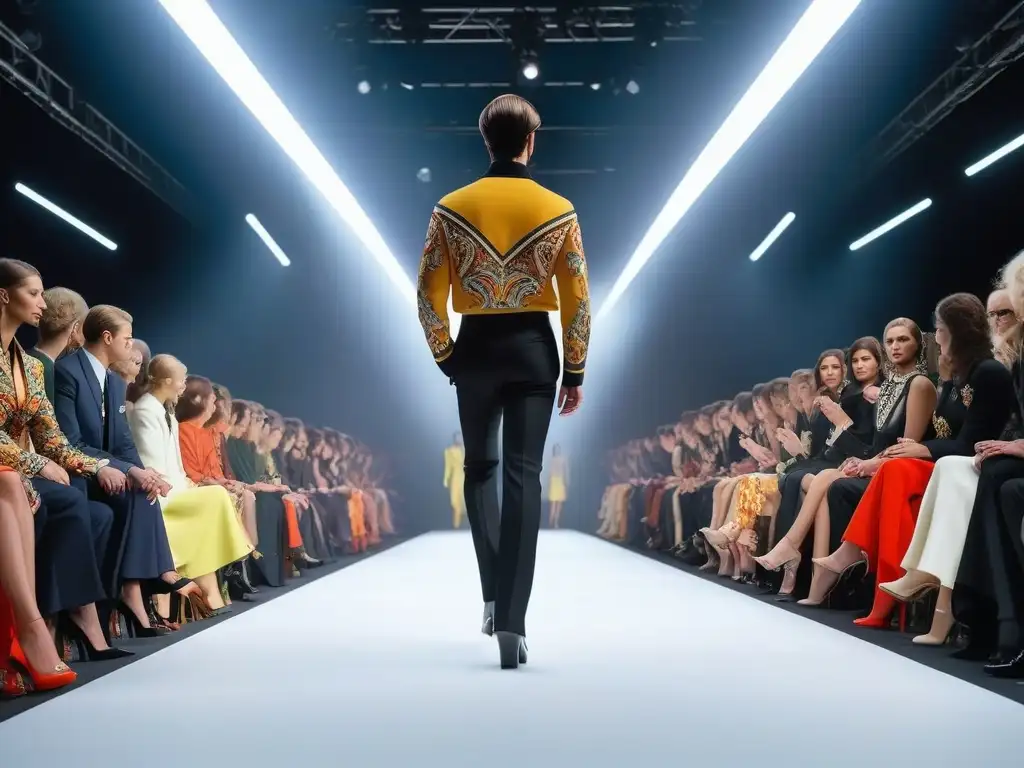 Deslumbrante desfile Versace de los 70: moda vibrante y glamour Deslumbrante desfile de moda de Versace en los años 70: colores vibrantes, patrones intrincados y telas lujosas