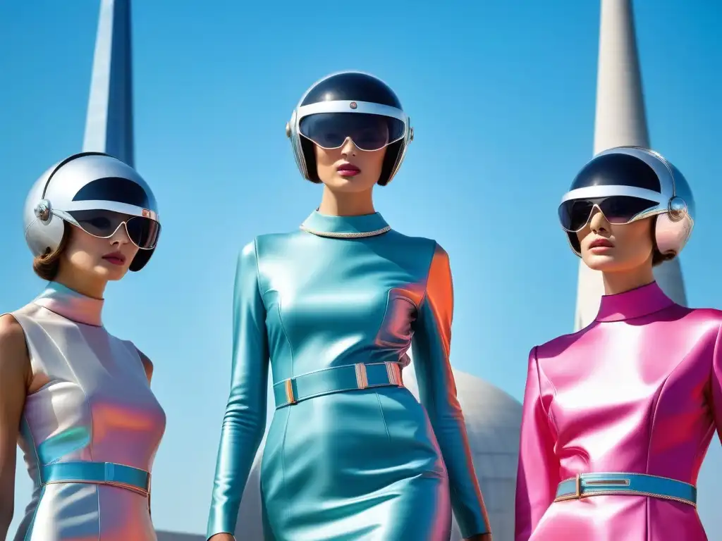 Deslumbrante desfile de moda retro Pierre Cardin 60s, con diseños espaciales y colores vibrantes