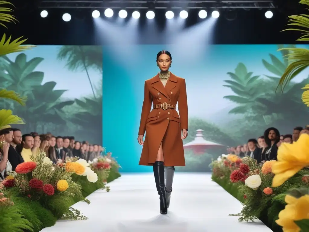 Deslumbrante desfile de moda retro con accesorios sostenibles y público admirado