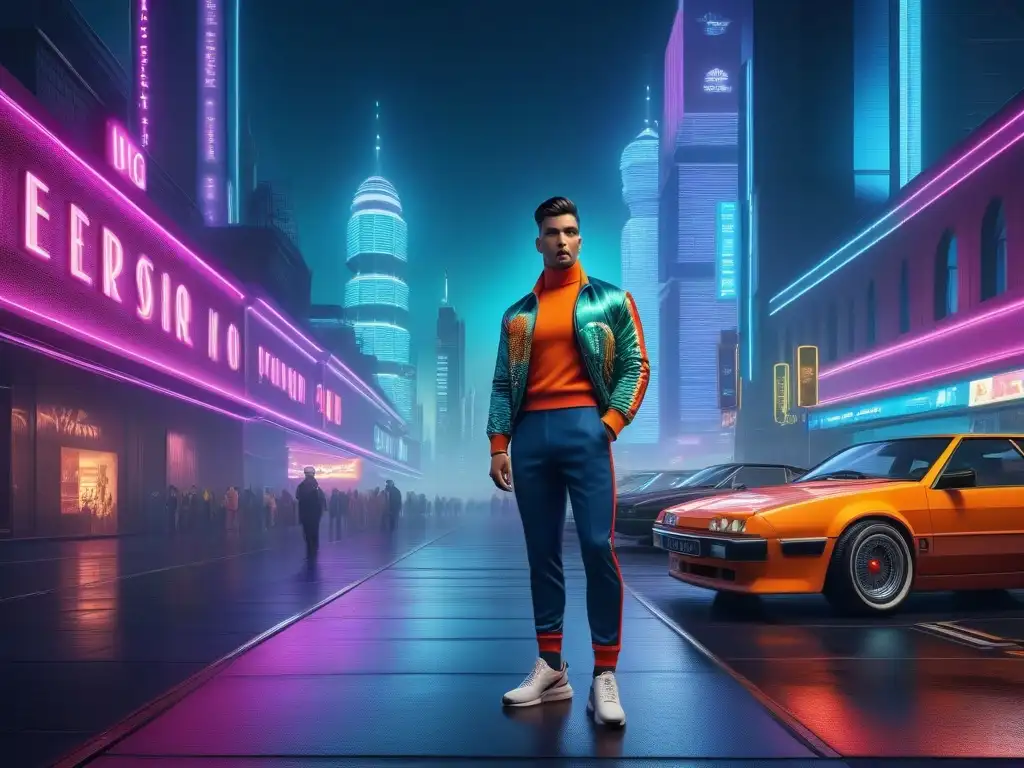 Deslumbrante desfile de moda retro siglo XXI virtual en un mundo vibrante y futurista con avatares vestidos al estilo de los años 80