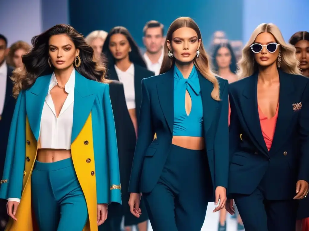 Desfile épico de supermodelos de los 90: glamour y confianza Deslumbrantes supermodelos de los 90 desfilan con estilo y glamour en una pasarela de moda retro