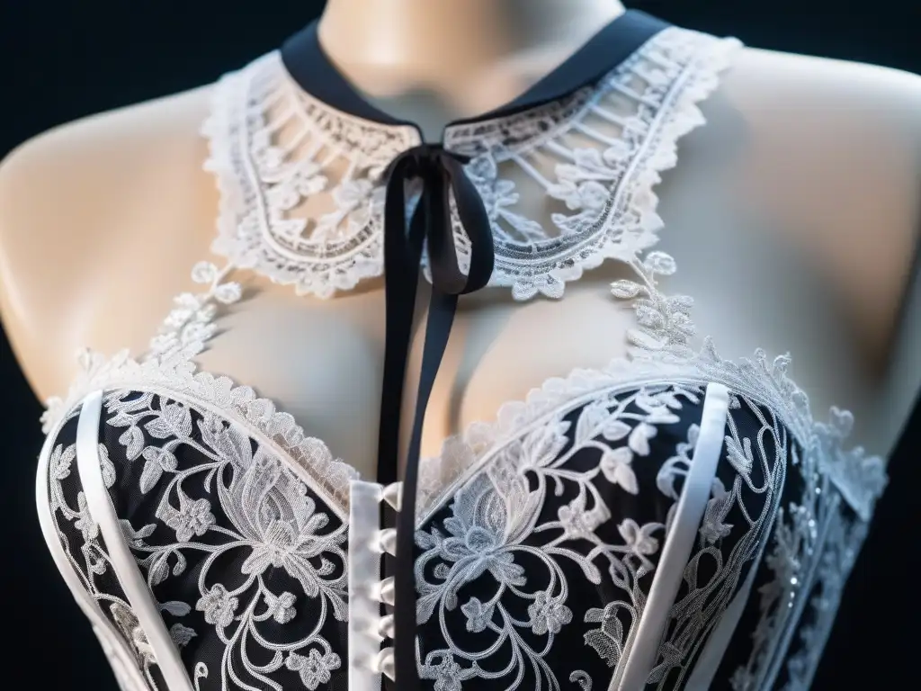 Corset vintage del siglo XX: detalle y elegancia Ilustración detallada de un corsé vintage del siglo XX, resaltando encajes, varillas y cintas, reflejando la transformación silueta femenina