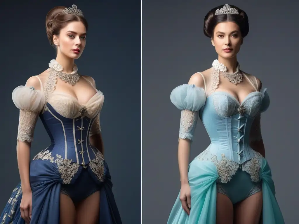 Transformación siluetas femeninas 1910: de opulencia a libertad Comparación detallada de siluetas femeninas en la moda retro del siglo XX