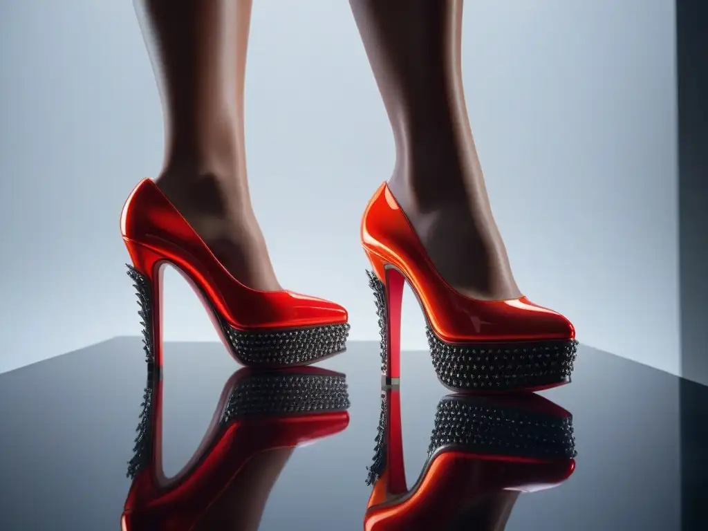 Detalles lujosos: tacones rojos de Christian Louboutin Detalle brillante de suelas rojas de Christian Louboutin en alta definición