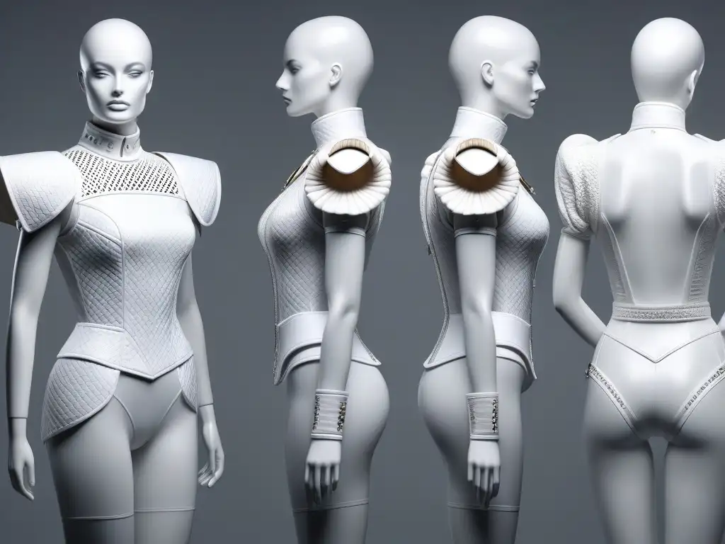 Evolución fashion: hombros en los 80 Detalle de evolución de hombreras en la moda de los años 80, mostrando estilos icónicos en maniquíes