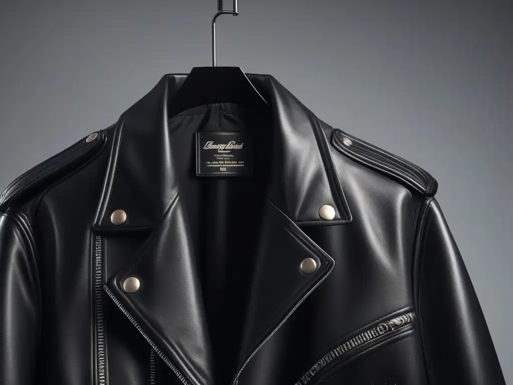 Detalle impresionante de una chaqueta de cuero retro 80s con diseño vintage y toques únicos