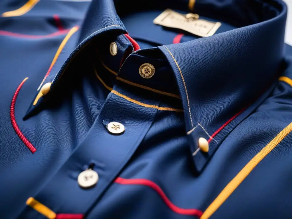 Detalle vívido de una camisa retro de Brooks Brothers de los años 50, con colores vibrantes y patrón a rayas clásico
