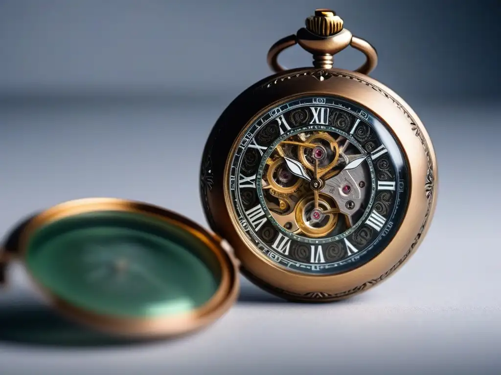 Detalles vintage: Reloj de bolsillo con engravings y nostalgia Detalles de un reloj de época retro con grabados intrincados, evocando nostalgia y lujo