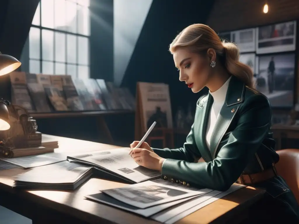 Un diseñador de moda tendencia retro fusionando elementos del pasado con tecnología moderna en un estudio creativo