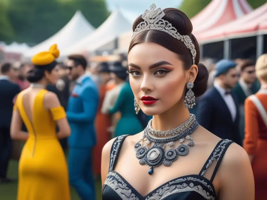 Diseñadores tendencia moda retro presentando en festival de moda vintage y moderna con detalles vibrantes y coloridos