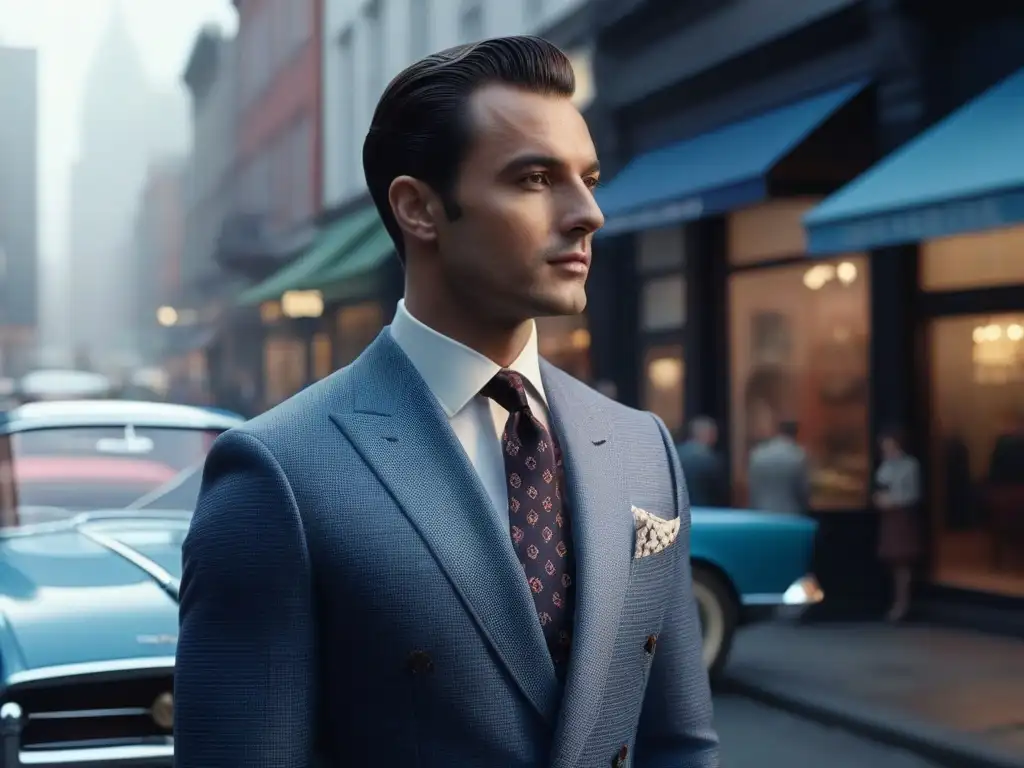 Un elegante caballero de los años 60 con traje, corbata de seda y pañuelo vintage