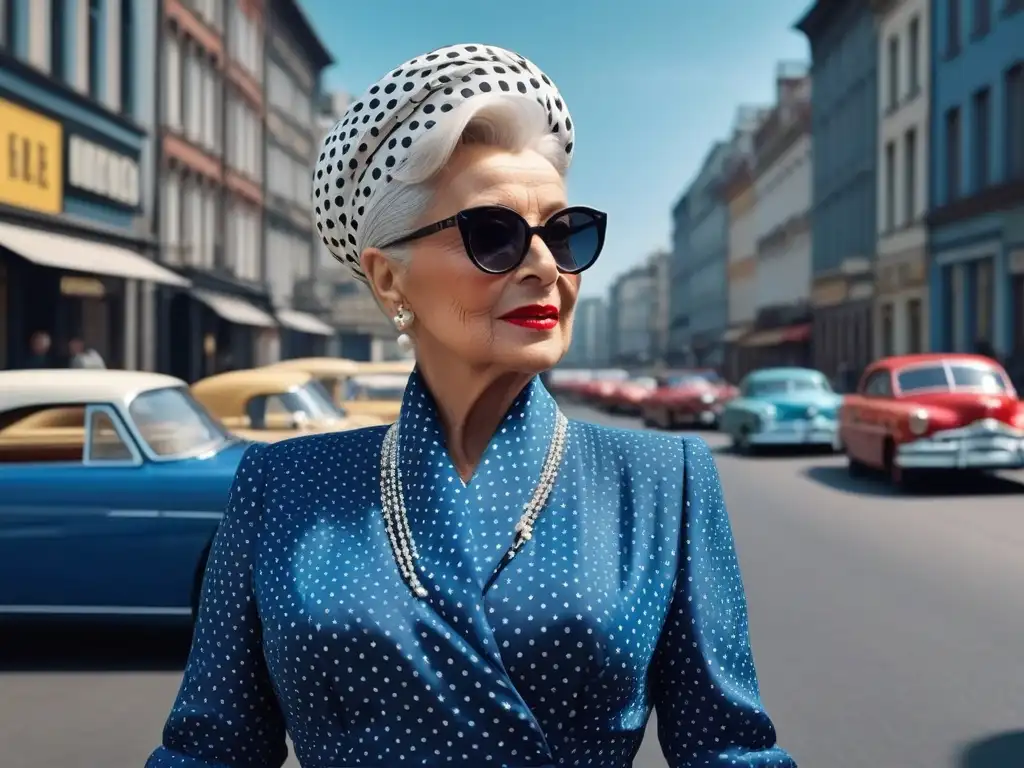 Estilo vintage: mujer mayor con look retro pasea por la ciudad Una elegante mujer mayor redefiniendo el estilo retro moda con seguridad en la ciudad
