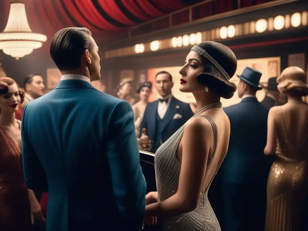 Elegantes flappers bailando en animado club de jazz de los años 1920, reflejando la transformación del vestuario femenino