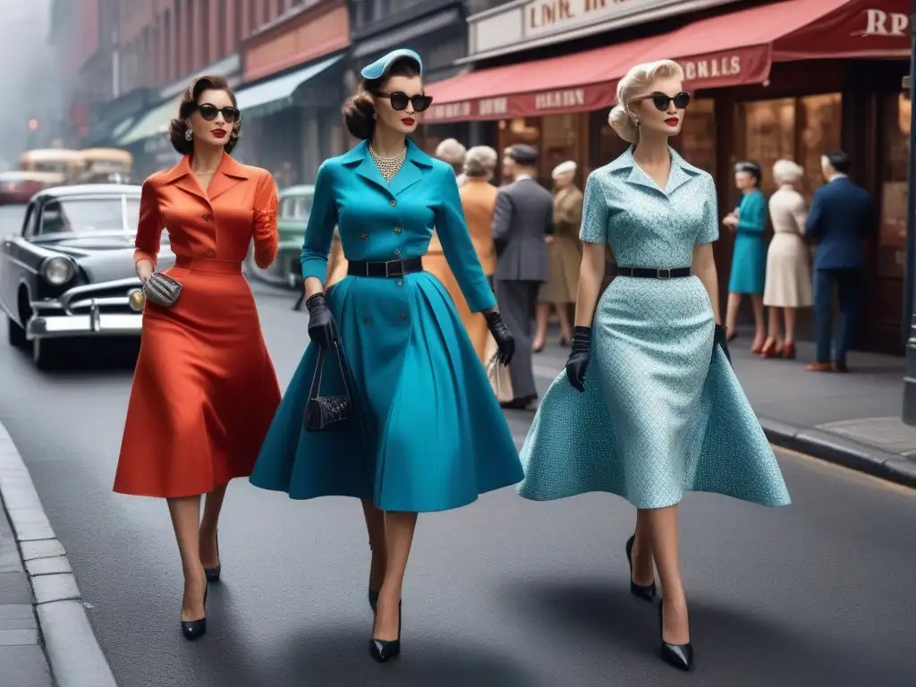 Empoderamiento femenino en la moda vintage de los 50s y 60s Elegantes mujeres de los años 50 y 60 paseando con estilo en la ciudad