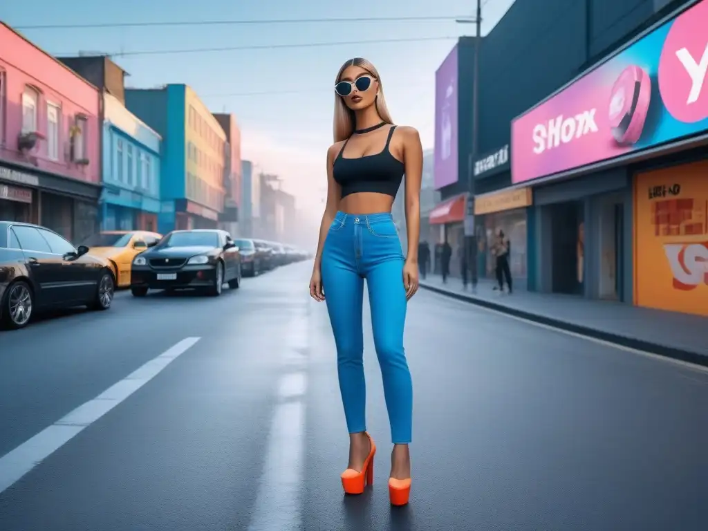 Escena callejera Y2K: moda retro y tecnología vibrante Una escena callejera vibrante del inicio de los 2000, con moda y accesorios retro del siglo XX