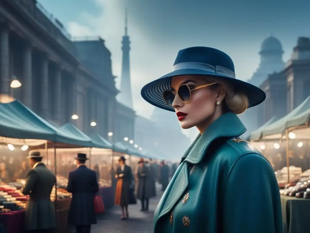 Mercado retro: glamour y contaminación en la ciudad Escena de mercado retro con accesorios vintage y smog de ciudad