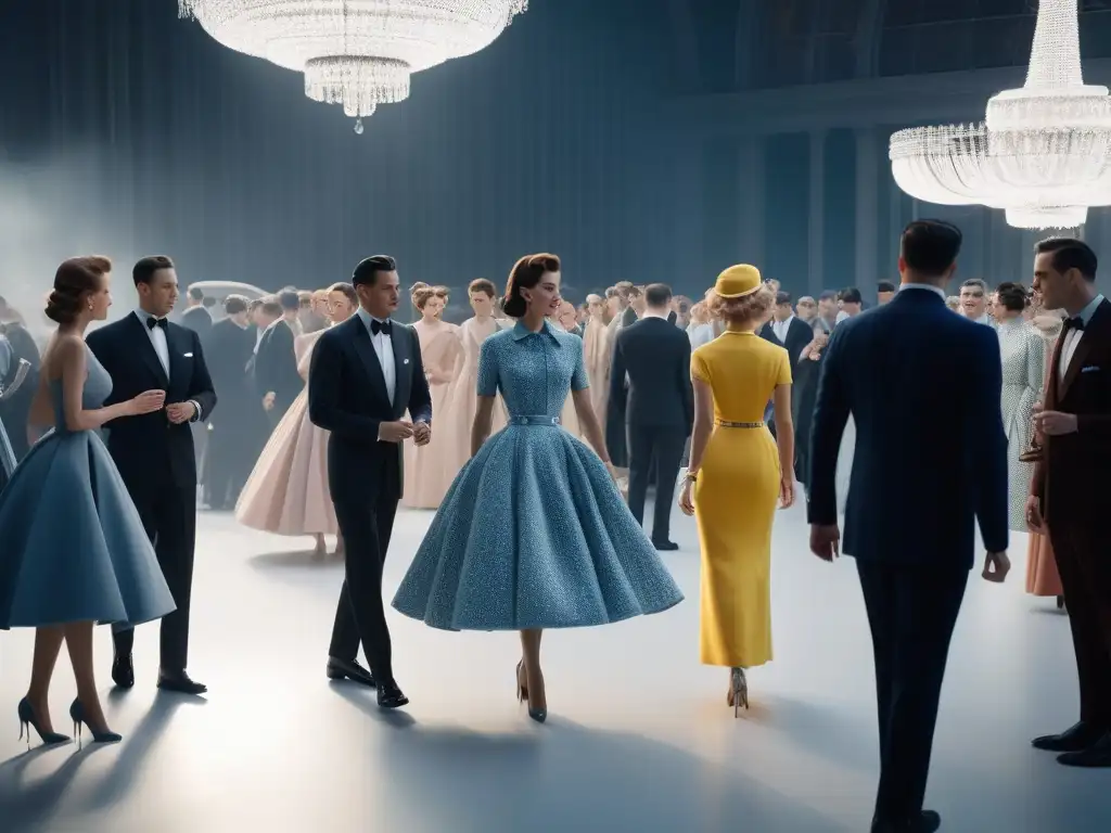 Evento de moda de los años 50: glamour y elegancia Una escena de moda retro años 50 prêtàporter en un elegante evento, con vestidos llenos de glamour y sofisticación