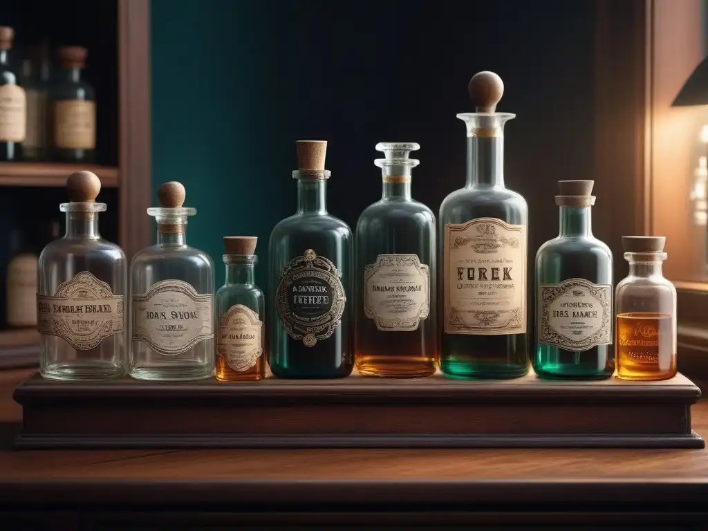 Una estantería vintage de una antigua botica repleta de frascos y tarros de tónicos faciales