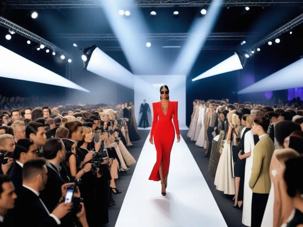 Un evento de lanzamiento de marcas de moda en los 2000: diseñadores, celebridades e influencers en un ambiente glamuroso y emocionante