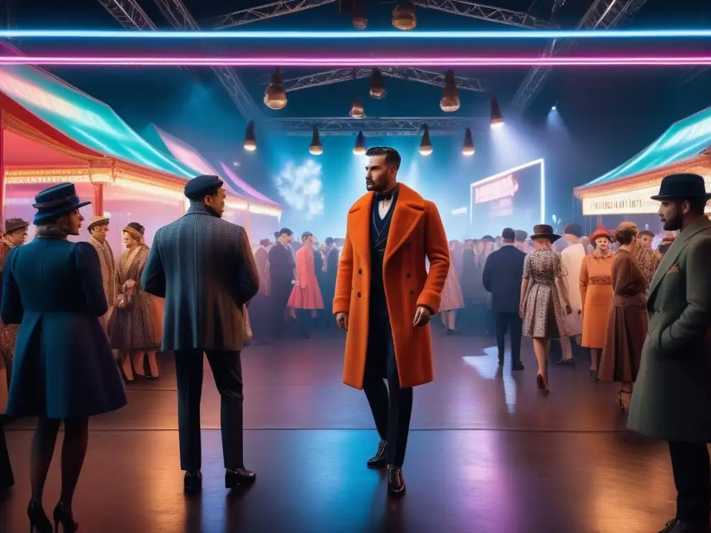 Un festival de moda retro con diseñadores tendencia moda retro y una multitud elegante y diversa disfrutando del evento