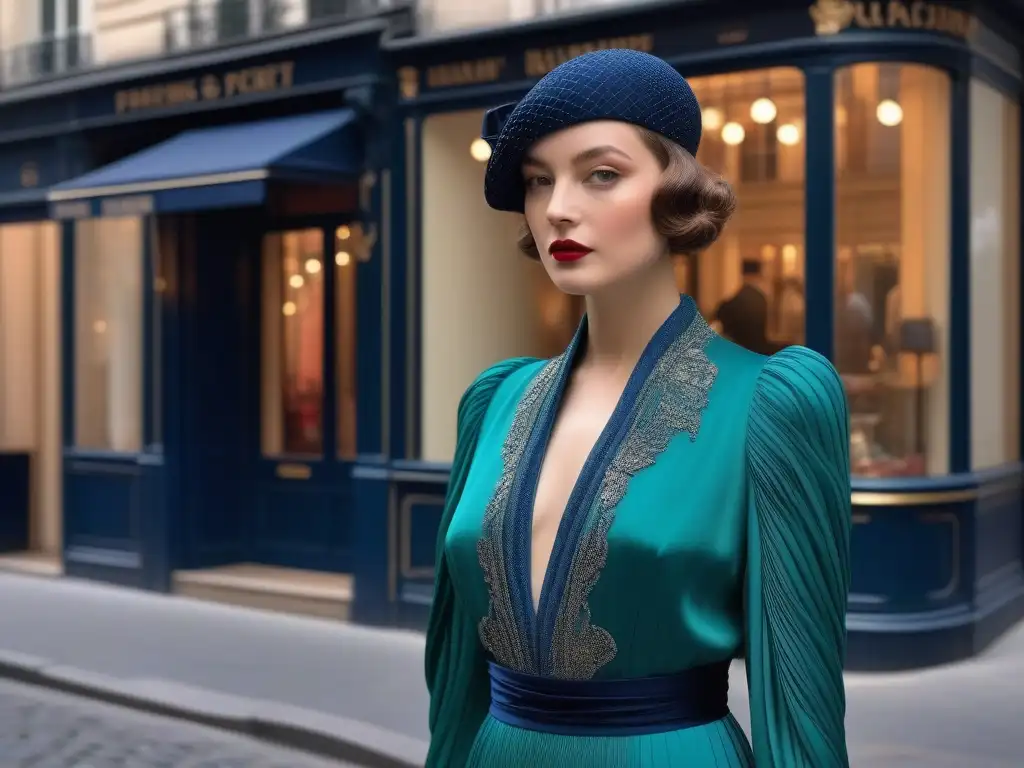 Paul Poiret en París: Elegancia y color en los años 20 Paul Poiret, figura de la moda retro del siglo XX, destaca en una vibrante calle parisina de los años 20