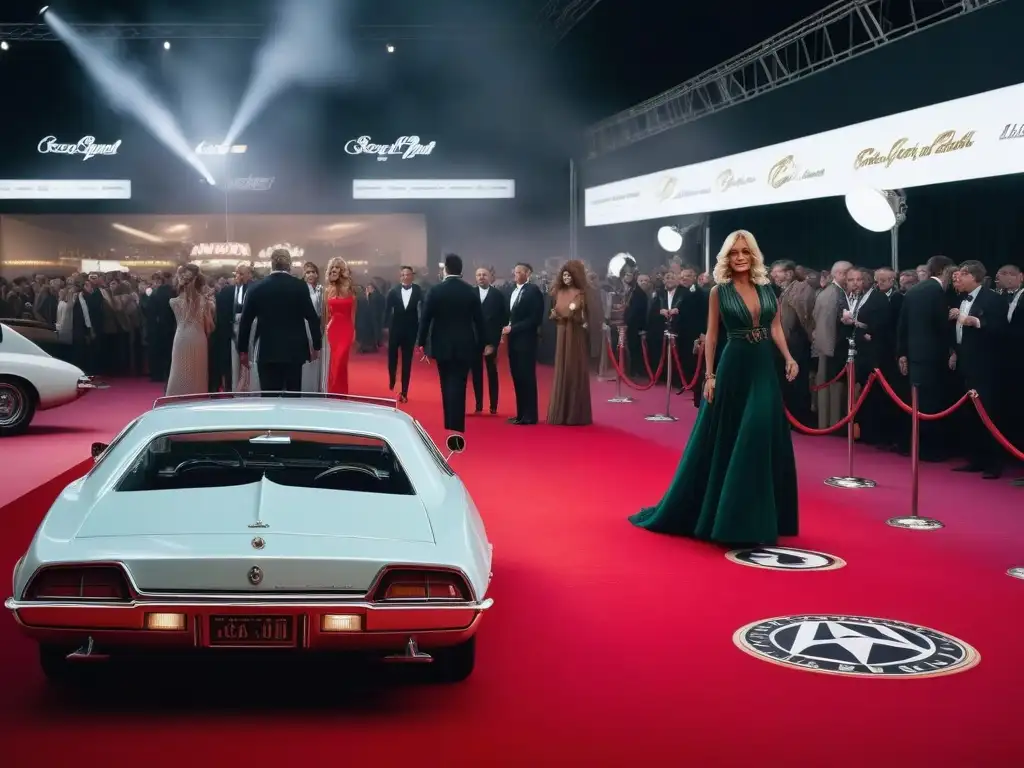 Evento de alfombra roja de los 70: glamour y celebridades icónicas Glamour y moda retro en alfombras rojas de los 70s con celebridades icónicas y lujo vintage