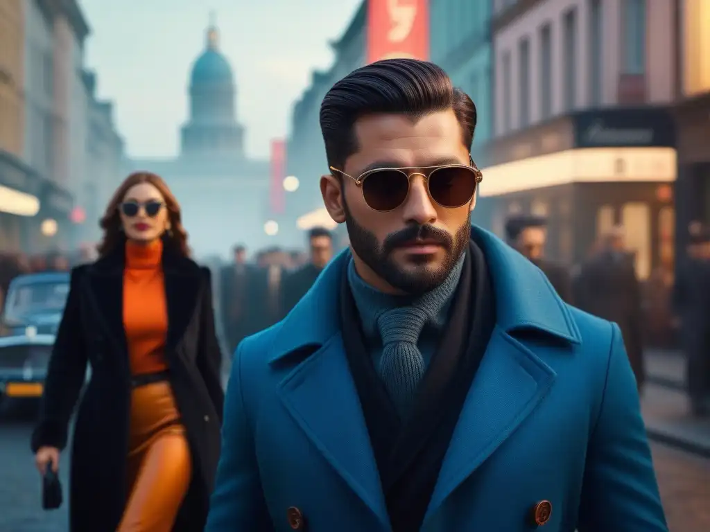 Un grupo variado con gafas sol vintage retro, en una calle entre lo moderno y lo clásico