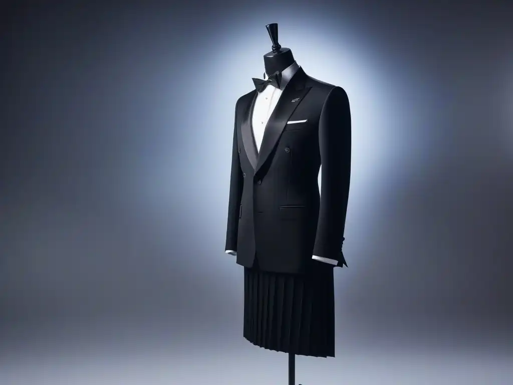 Traje Yves Saint Laurent Le Smoking: Elegancia atemporal Un icónico traje Yves Saint Laurent Le Smoking en maniquí, destacando detalles y elegancia